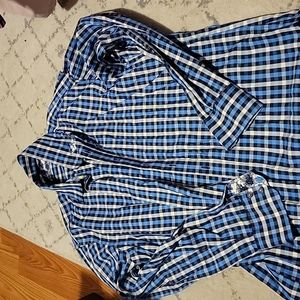 Marco Brunelli Men's Blue & White Plaid Long Sleeve Button Down, Size Large